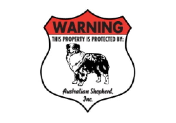 画像1: オーストラリアンシェパード株式会社警備中 スティック付き注意看板 バッチ型サインボード WARNING THIS PROPERTY IS PROTECTED BY: Australian Shepherd, Inc.[MADE IN U.S.A] (1)
