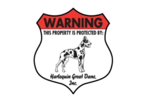 画像1: ハルクィングレートデーン株式会社警備中 スティック付き注意看板 バッチ型サインボード WARNING THIS PROPERTY IS PROTECTED BY: Harlequin Great Dane, Inc.[MADE IN U.S.A] (1)