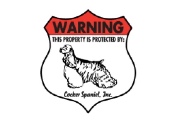 画像1: コッカースパニエル株式会社警備中 スティック付き注意看板 バッチ型サインボード WARNING THIS PROPERTY IS PROTECTED BY: Cocker Spaniel, Inc.[MADE IN U.S.A] (1)