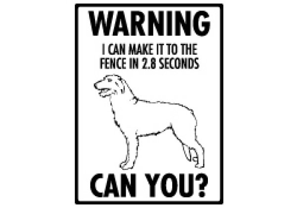 画像1: アイリッシュウルフハウンド注意警告 英語サインボード アルミ看板：WARNING I CAN MAKE IT TO THE FENCE IN 2.8 SECONDS CAN YOU?[MADE IN U.S.A] (1)