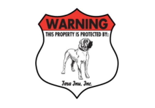 画像1: 土佐犬株式会社警備中 スティック付き注意看板 バッチ型サインボード WARNING THIS PROPERTY IS PROTECTED BY: Tosa Inu, Inc.[MADE IN U.S.A] (1)