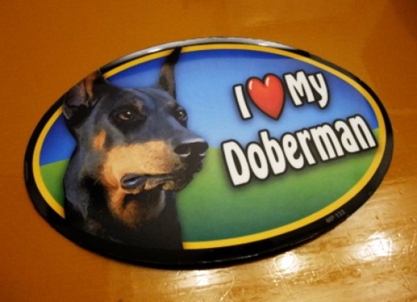 画像1: I Love My Doberman オーバルマグネットステッカー (1)