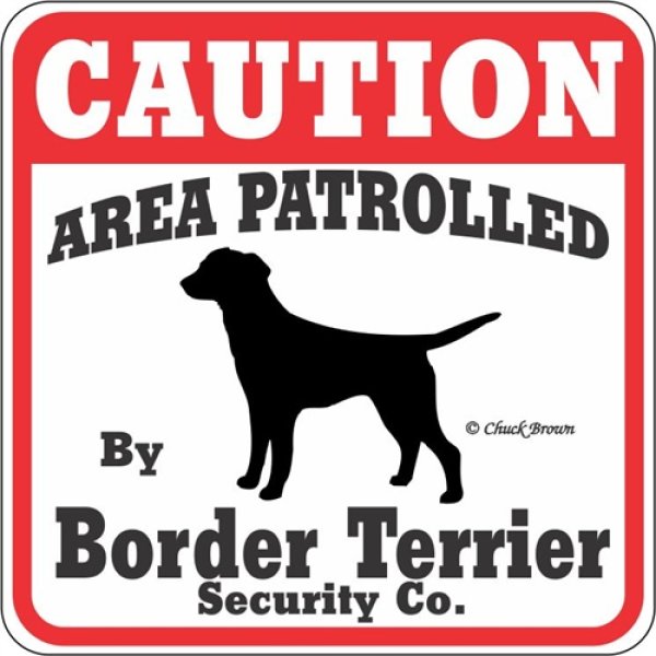 画像1: ボーダーテリア注意 英語看板 アメリカ輸入サインボード：CAUTION AREA PATROLLED By Border Terrier Security Co.[MADE IN U.S.A] (1)