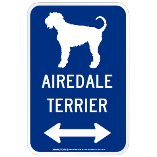 画像1: AIREDALE TERRIER [MAGSIGN] シルエット＆矢印 アメリカン道路標識 英語犬種名 マグネット/ステッカー：ブルー (1)