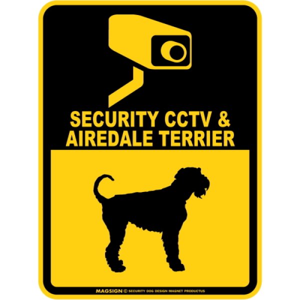 画像1: エアデールテリア＆防犯カメラ 監視 警戒中 英語 マグサイン(マグネット/ステッカー)：SECURITY CCTV ＆ AIREDALE TERRIER [MAGSIGN] (1)