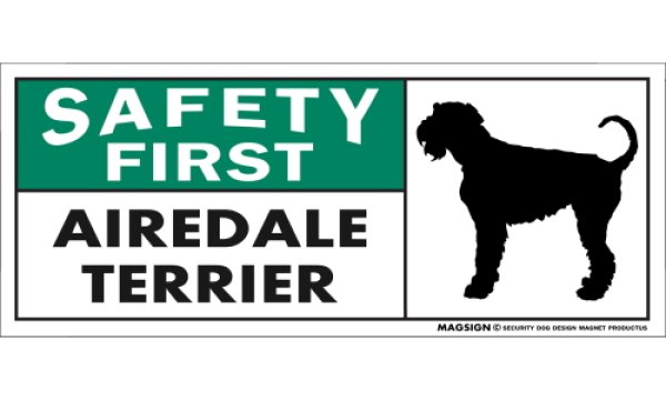 画像1: [MAGSIGN] エアデールテリア マグネット＆ステッカー 英語 安全第一 SAFETY FIRST AIREDALE TERRIER 対象:車(ドア/ガラス/ボディ)・屋外(玄関扉/窓ガラス/メールポスト) 日本製 (1)