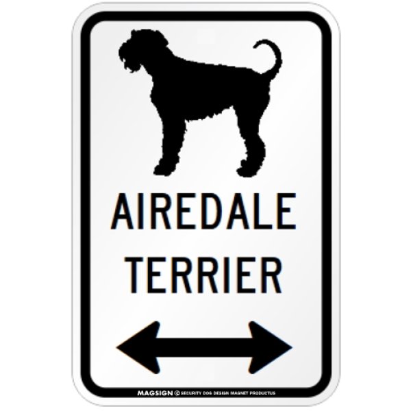 画像1: AIREDALE TERRIER [MAGSIGN] シルエット＆矢印 アメリカン道路標識 英語犬種名 マグネット/ステッカー：ホワイト (1)