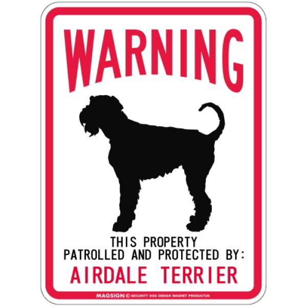 画像1: [MAGSIGN] AIREDALE TERRIER 注意 英語 WARNING 警告/保護/警戒 車 屋外用 マグネット＆ステッカー 日本製：エアデールテリア (1)
