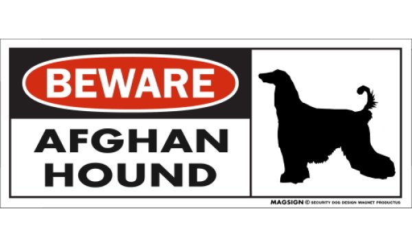 画像1: [MAGSIGN] アフガンハウンド マグネット＆ステッカー 犬 注意 英語 BEWARE AFGHAN HOUND 対象:車(ドア/ガラス/ボディ)・屋外(玄関扉/窓ガラス/メールポスト) 日本製 (1)