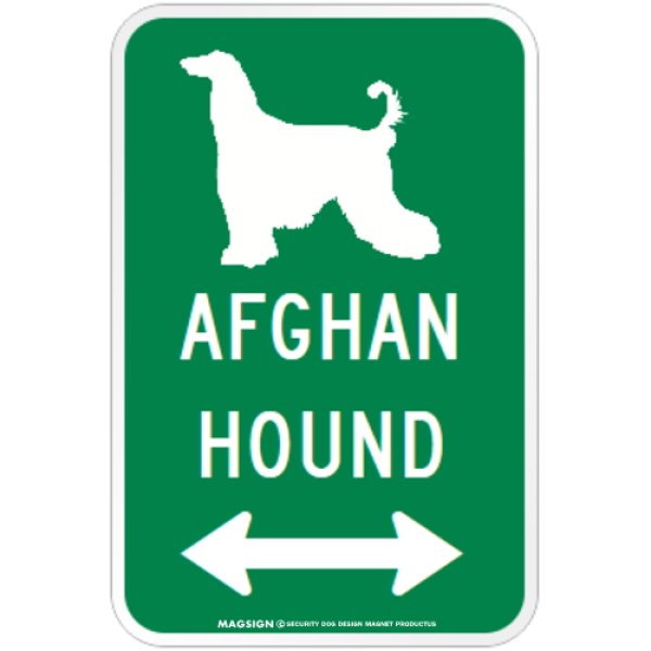 画像1: AFGHAN HOUND [MAGSIGN] シルエット＆矢印 アメリカン道路標識 英語犬種名 マグネット/ステッカー：グリーン (1)