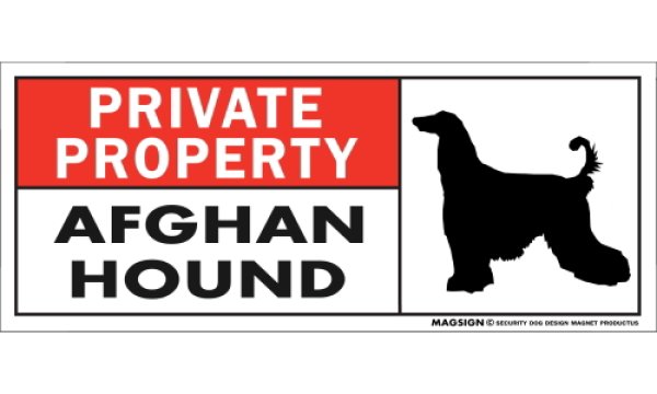 画像1: [MAGSIGN] アフガンハウンド マグネット＆ステッカー 犬 英語 私的所有権・プライベート PRIVATE PROPERTY AFGHAN HOUND 対象:車(ドア/ガラス/ボディ)・屋外(玄関扉/窓ガラス/メールポスト) 日本製 (1)