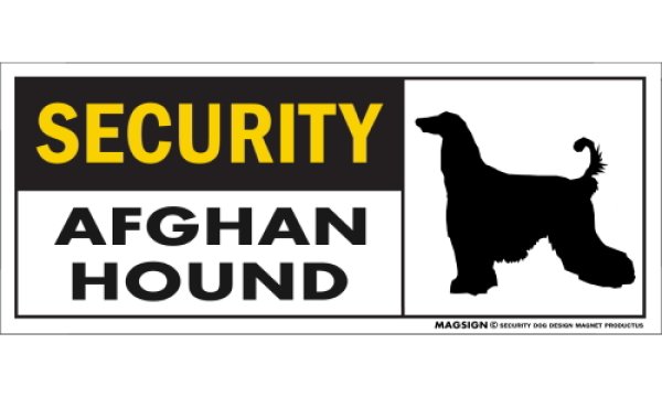 画像1: [MAGSIGN] アフガンハウンド セキュリティーマグネット＆ステッカー 英語 警備 防犯 SECURITY AFGHAN HOUND 対象:車(ドア/ガラス/ボディ)・屋外(玄関扉/窓ガラス/メールポスト) 日本製 (1)