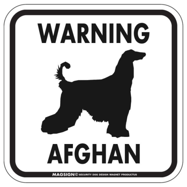 画像1: [MAGSIGN] WARNING AFGHAN マグネット＆ステッカー：アフガン(ホワイト/イエロー/オレンジ) 注意 英語 正方形 車＆屋外用(防水性/耐光性) 日本製 (1)