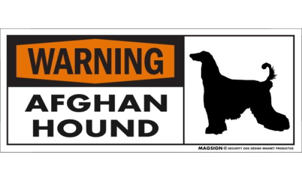 画像1: [MAGSIGN] アフガンハウンド 注意警告マグネット＆ステッカー(黒オレンジ色) 英語 WARNING AFGHAN HOUND 対象:車(ドア/ガラス/ボディ)・屋外(玄関扉/窓ガラス/メールポスト) 日本製 (1)