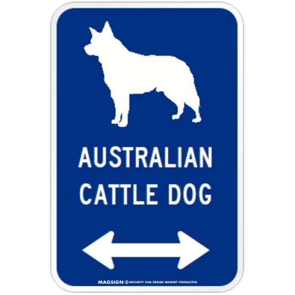 画像1: AUSTRALIAN CATTLE DOG [MAGSIGN] シルエット＆矢印 アメリカン道路標識 英語犬種名 マグネット/ステッカー：ブルー (1)