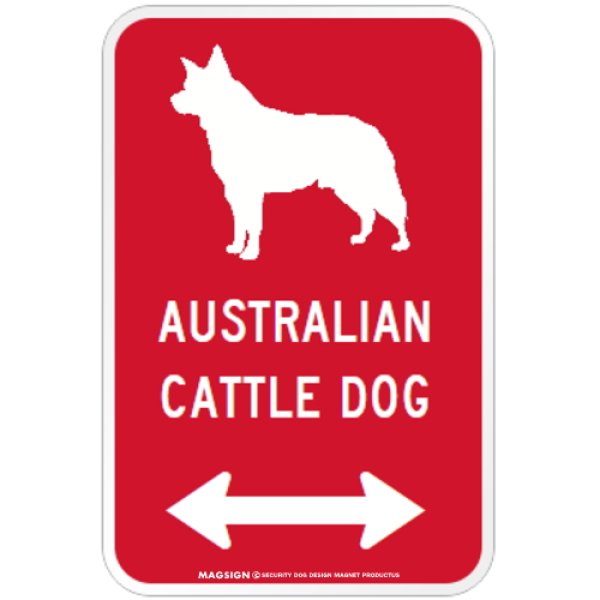 画像1: AUSTRALIAN CATTLE DOG [MAGSIGN] シルエット＆矢印 アメリカン道路標識 英語犬種名 マグネット/ステッカー：レッド (1)