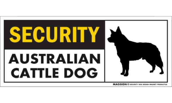 画像1: [MAGSIGN] オーストラリアンキャトルドッグ セキュリティーマグネット＆ステッカー 英語 警備 防犯 SECURITY AUSTRALIAN CATTLE DOG 対象:車(ドア/ガラス/ボディ)・屋外(玄関扉/窓ガラス/メールポスト) 日本製 (1)