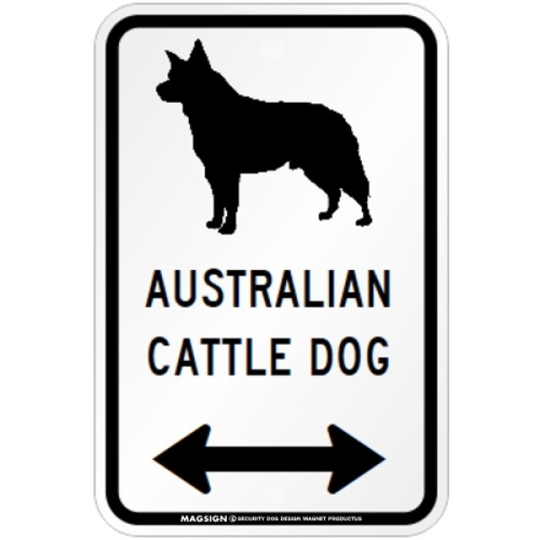 画像1: AUSTRALIAN CATTLE DOG [MAGSIGN] シルエット＆矢印 アメリカン道路標識 英語犬種名 マグネット/ステッカー：ホワイト (1)