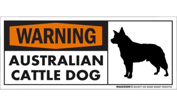 画像1: [MAGSIGN] オーストラリアンキャトルドッグ 注意警告マグネット＆ステッカー(黒オレンジ色) 英語 WARNING AUSTRALIAN CATTLE DOG 対象:車(ドア/ガラス/ボディ)・屋外(玄関扉/窓ガラス/メールポスト) 日本製 (1)