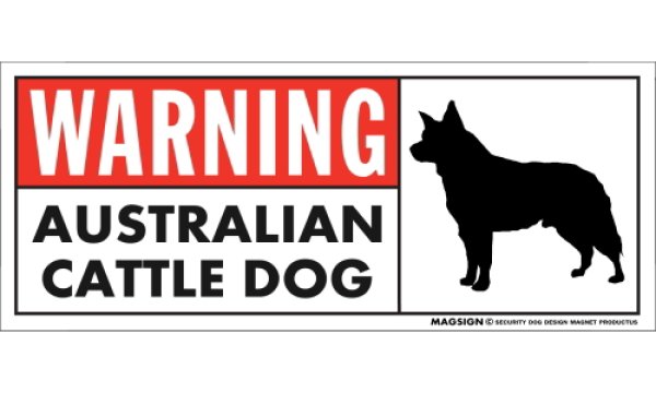 画像1: [MAGSIGN] オーストラリアンキャトルドッグ 注意マグネット＆ステッカー 英語 警戒/警告 WARNING AUSTRALIAN CATTLE DOG 対象:車(ドア/ガラス/ボディ)・屋外(玄関扉/窓ガラス/メールポスト) 日本製 (1)