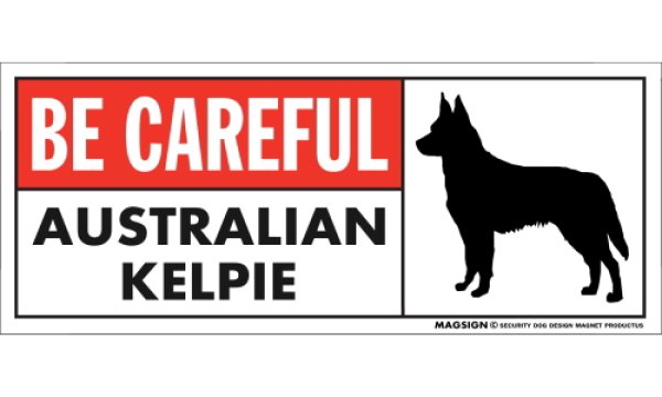 画像1: [MAGSIGN] オーストラリアンケルピー マグネット＆ステッカー (犬)気を付けて 英語 BE CAREFUL AUSTRALIAN KELPIE 対象:車(ドア/ガラス/ボディ)・屋外(玄関扉/窓ガラス/メールポスト) 日本製 (1)