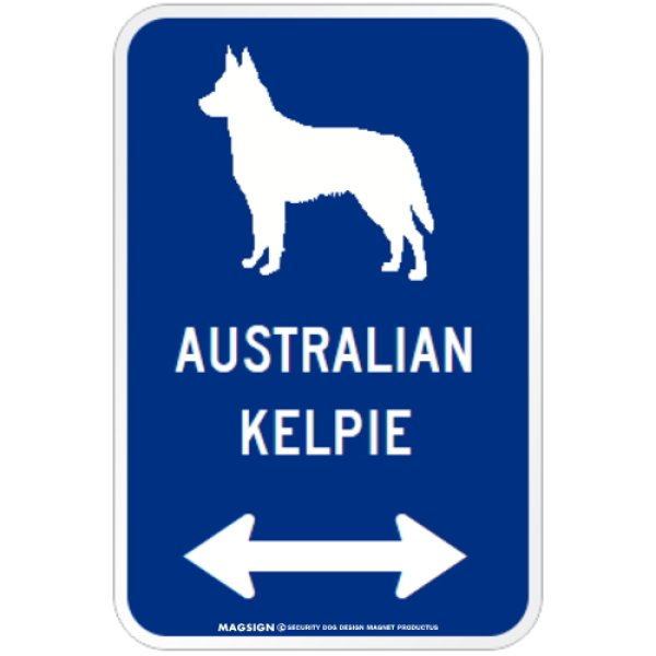 画像1: AUSTRALIAN KELPIE [MAGSIGN] シルエット＆矢印 アメリカン道路標識 英語犬種名 マグネット/ステッカー：ブルー (1)