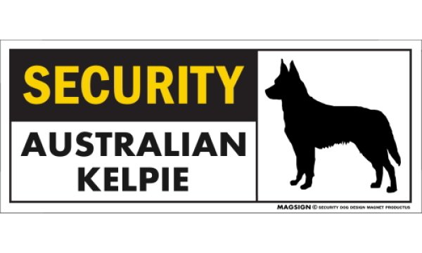 画像1: [MAGSIGN] オーストラリアンケルピー セキュリティーマグネット＆ステッカー 英語 警備 防犯 SECURITY AUSTRALIAN KELPIE 対象:車(ドア/ガラス/ボディ)・屋外(玄関扉/窓ガラス/メールポスト) 日本製 (1)