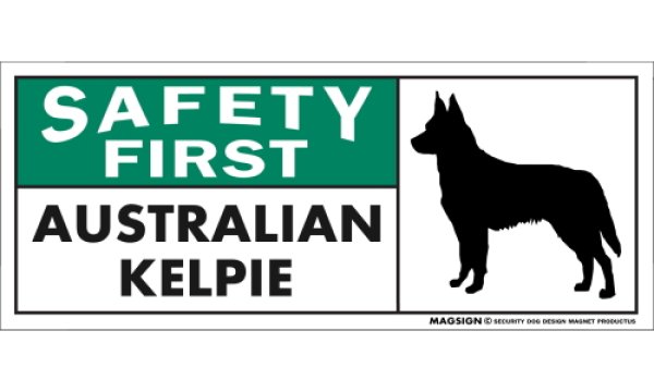 画像1: [MAGSIGN] オーストラリアンケルピー マグネット＆ステッカー 英語 安全第一 SAFETY FIRST AUSTRALIAN KELPIE 対象:車(ドア/ガラス/ボディ)・屋外(玄関扉/窓ガラス/メールポスト) 日本製 (1)