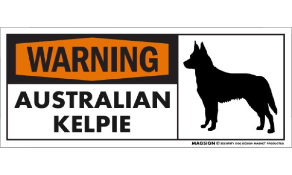 画像1: [MAGSIGN] オーストラリアンケルピー 注意警告マグネット＆ステッカー(黒オレンジ色) 英語 WARNING AUSTRALIAN KELPIE 対象:車(ドア/ガラス/ボディ)・屋外(玄関扉/窓ガラス/メールポスト) 日本製 (1)