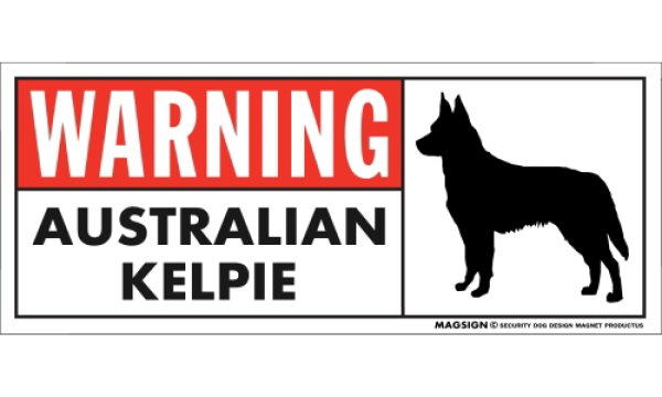 画像1: [MAGSIGN] オーストラリアンケルピー 注意マグネット＆ステッカー 英語 警戒/警告 WARNING AUSTRALIAN KELPIE 対象:車(ドア/ガラス/ボディ)・屋外(玄関扉/窓ガラス/メールポスト) 日本製 (1)