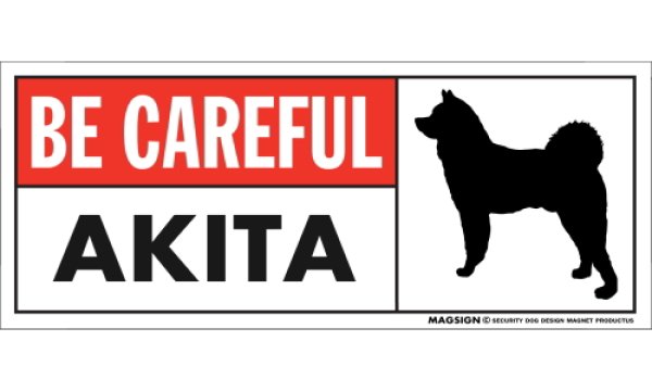 画像1: [MAGSIGN] 秋田犬 マグネット＆ステッカー (犬)気を付けて 英語 BE CAREFUL AKITA 対象:車(ドア/ガラス/ボディ)・屋外(玄関扉/窓ガラス/メールポスト) 日本製 (1)