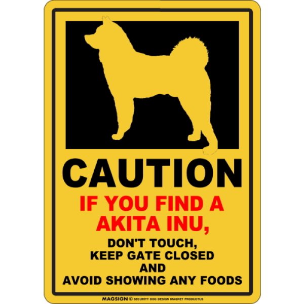 画像1: CAUTION IF YOU FIND マグネットサイン：秋田犬（イエロー） (1)