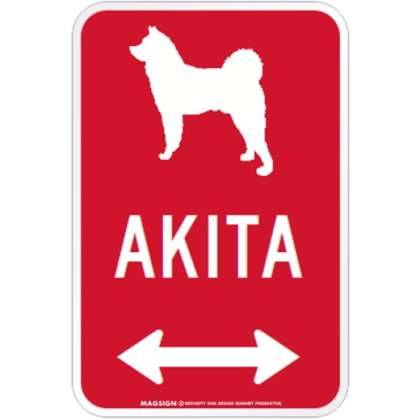 画像1: AKITA [MAGSIGN] シルエット＆矢印 アメリカン道路標識 英語犬種名 マグネット/ステッカー：レッド (1)