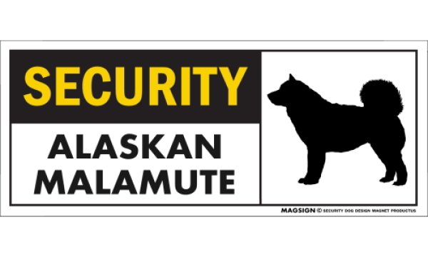 画像1: [MAGSIGN] アラスカンマラミュート セキュリティーマグネット＆ステッカー 英語 警備 防犯 SECURITY ALASKAN MALAMUTE 対象:車(ドア/ガラス/ボディ)・屋外(玄関扉/窓ガラス/メールポスト) 日本製 (1)