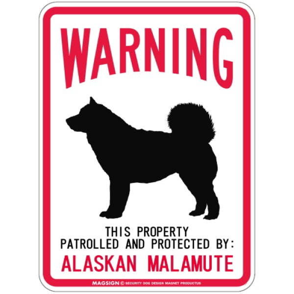 画像1: [MAGSIGN] ALASKAN MALAMUTE 注意 英語 WARNING 警告/保護/警戒 車 屋外用 マグネット＆ステッカー 日本製：アラスカンマラミュート (1)