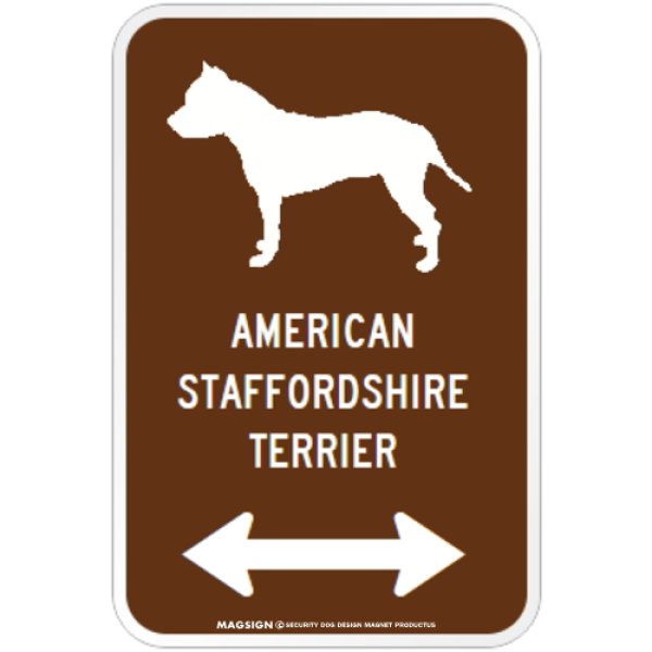 画像1: AMERICAN STAFFORDSHIRE TERRIER [MAGSIGN] シルエット＆矢印 アメリカン道路標識 英語犬種名 マグネット/ステッカー：ブラウン (1)