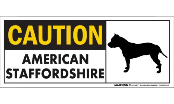 画像1: [MAGSIGN] アメリカンスタッフォードシャー マグネット＆ステッカー 英語 警戒 CAUTION AMERICAN STAFFORDSHIRE 対象:車(ドア/ガラス/ボディ)・屋外(玄関扉/窓ガラス/メールポスト) 日本製 (1)