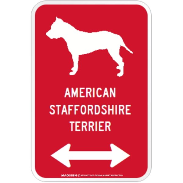 画像1: AMERICAN STAFFORDSHIRE TERRIER [MAGSIGN] シルエット＆矢印 アメリカン道路標識 英語犬種名 マグネット/ステッカー：レッド (1)