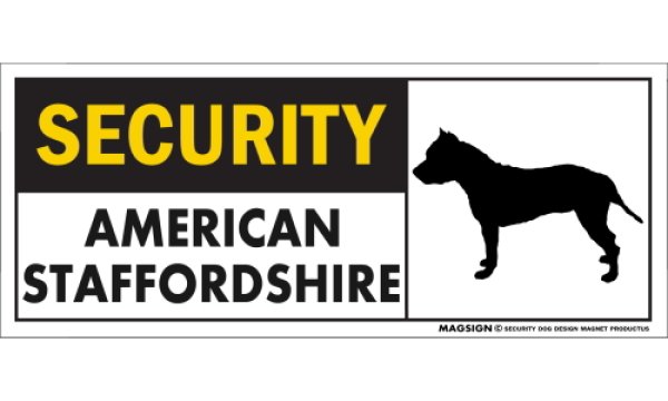 画像1: [MAGSIGN] アメリカンスタッフォードシャー セキュリティーマグネット＆ステッカー 英語 警備 防犯 SECURITY AMERICAN STAFFORDSHIRE 対象:車(ドア/ガラス/ボディ)・屋外(玄関扉/窓ガラス/メールポスト) 日本製 (1)