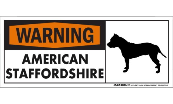 画像1: [MAGSIGN] アメリカンスタッフォードシャー 注意警告マグネット＆ステッカー(黒オレンジ色) 英語 WARNING AMERICAN STAFFORDSHIRE 対象:車(ドア/ガラス/ボディ)・屋外(玄関扉/窓ガラス/メールポスト) 日本製 (1)