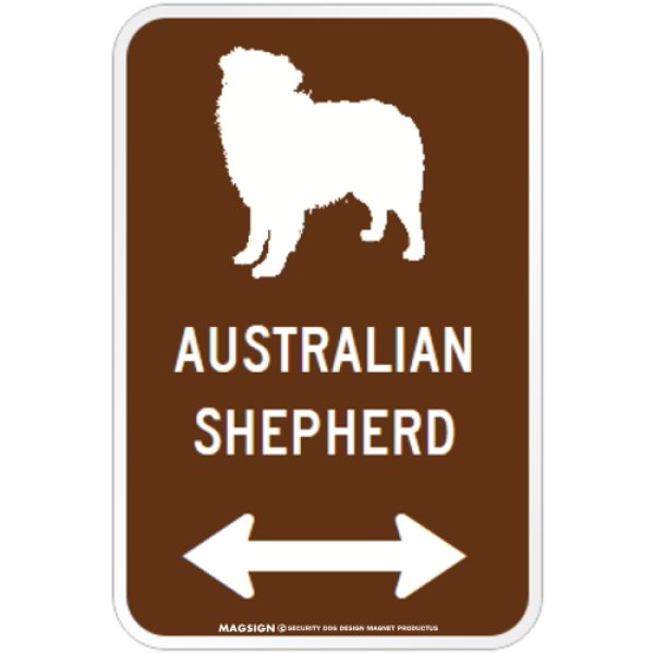 画像1: AUSTRALIAN SHEPHERD [MAGSIGN] シルエット＆矢印 アメリカン道路標識 英語犬種名 マグネット/ステッカー：ブラウン (1)