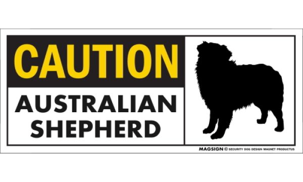 画像1: [MAGSIGN] オーストラリアンシェパード マグネット＆ステッカー 英語 警戒 CAUTION AUSTRALIAN SHEPHERD 対象:車(ドア/ガラス/ボディ)・屋外(玄関扉/窓ガラス/メールポスト) 日本製 (1)