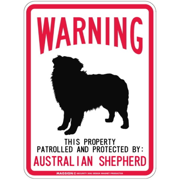 画像1: [MAGSIGN] AUSTRALIAN SHEPHERD 注意 英語 WARNING 警告/保護/警戒 車 屋外用 マグネット＆ステッカー 日本製：オーストラリアンシェパード (1)