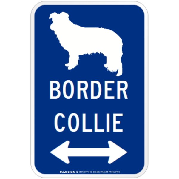 画像1: BORDER COLLIE [MAGSIGN] シルエット＆矢印 アメリカン道路標識 英語犬種名 マグネット/ステッカー：ブルー (1)