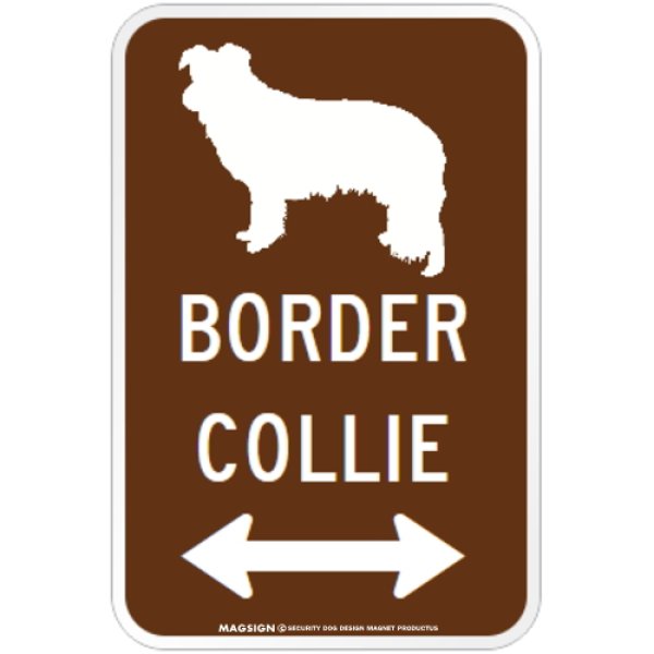 画像1: BORDER COLLIE [MAGSIGN] シルエット＆矢印 アメリカン道路標識 英語犬種名 マグネット/ステッカー：ブラウン (1)