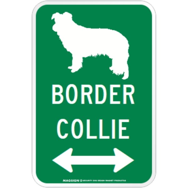 画像1: BORDER COLLIE [MAGSIGN] シルエット＆矢印 アメリカン道路標識 英語犬種名 マグネット/ステッカー：グリーン (1)