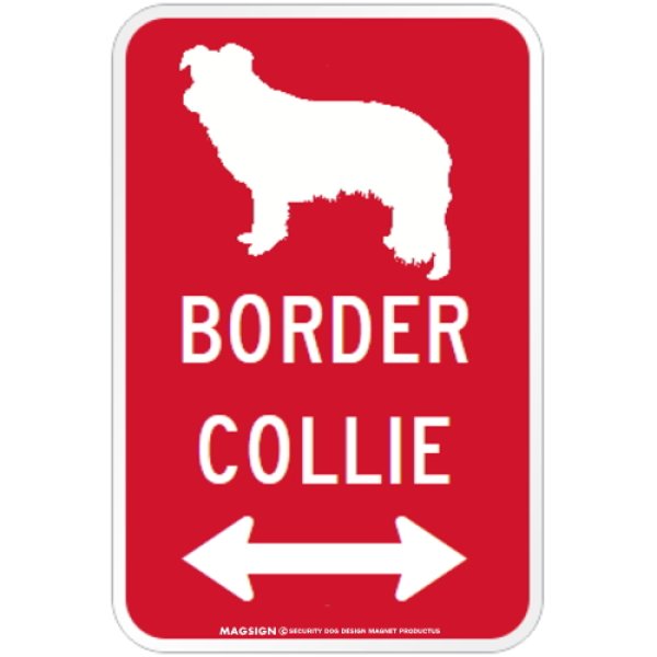 画像1: BORDER COLLIE [MAGSIGN] シルエット＆矢印 アメリカン道路標識 英語犬種名 マグネット/ステッカー：レッド (1)