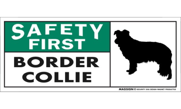 画像1: [MAGSIGN] ボーダーコリー マグネット＆ステッカー 英語 安全第一 SAFETY FIRST BORDER COLLIE 対象:車(ドア/ガラス/ボディ)・屋外(玄関扉/窓ガラス/メールポスト) 日本製 (1)