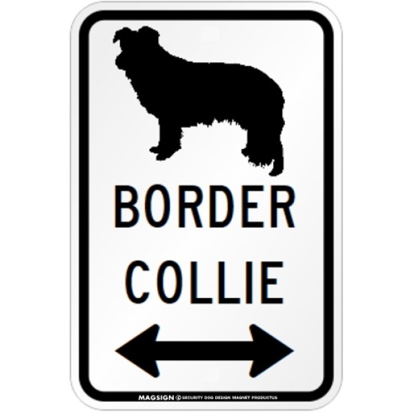 画像1: BORDER COLLIE [MAGSIGN] シルエット＆矢印 アメリカン道路標識 英語犬種名 マグネット/ステッカー：ホワイト (1)