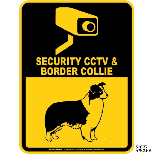 画像1: ボーダーコリー＆防犯カメラ 監視 警戒中 英語 マグサイン(マグネット/ステッカー)：SECURITY CCTV ＆ BORDER COLLIE [MAGSIGN] (1)